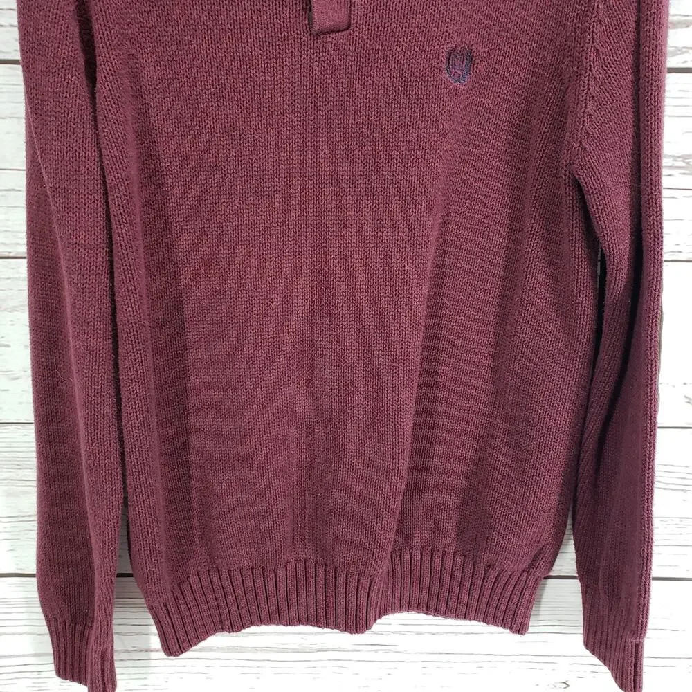 Chaps Men's Maroon Knit Elbow Patch 100%Cotton Sweater Size Medium